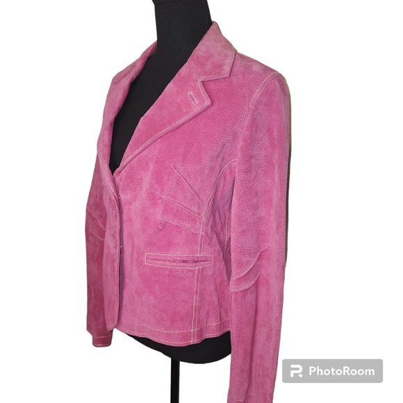 #064. EUC Pink Suede Leather Maxima Button Blazer-Wilsons Leather Leather - Picture 4 of 6